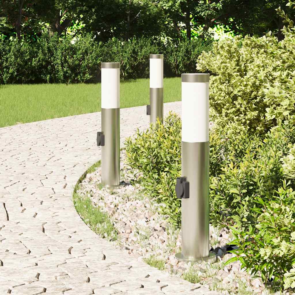 Bolderverlichting met stopcontact 3 stuks 50 cm roestvrij staal IP44