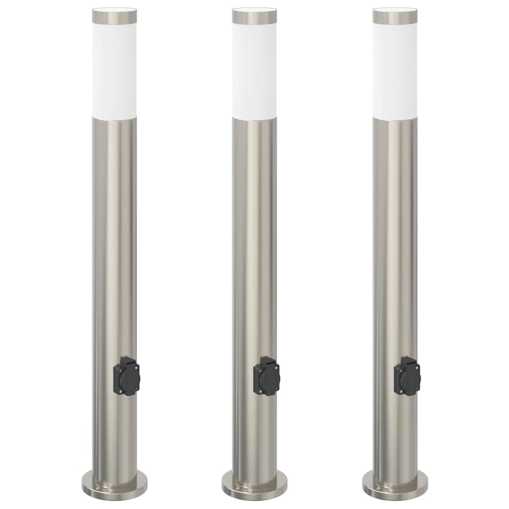 Bolderverlichting met stopcontact 3 stuks 80 cm roestvrij staal IP44