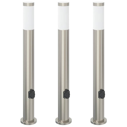 Bolderverlichting met stopcontact 3 stuks 80 cm roestvrij staal IP44