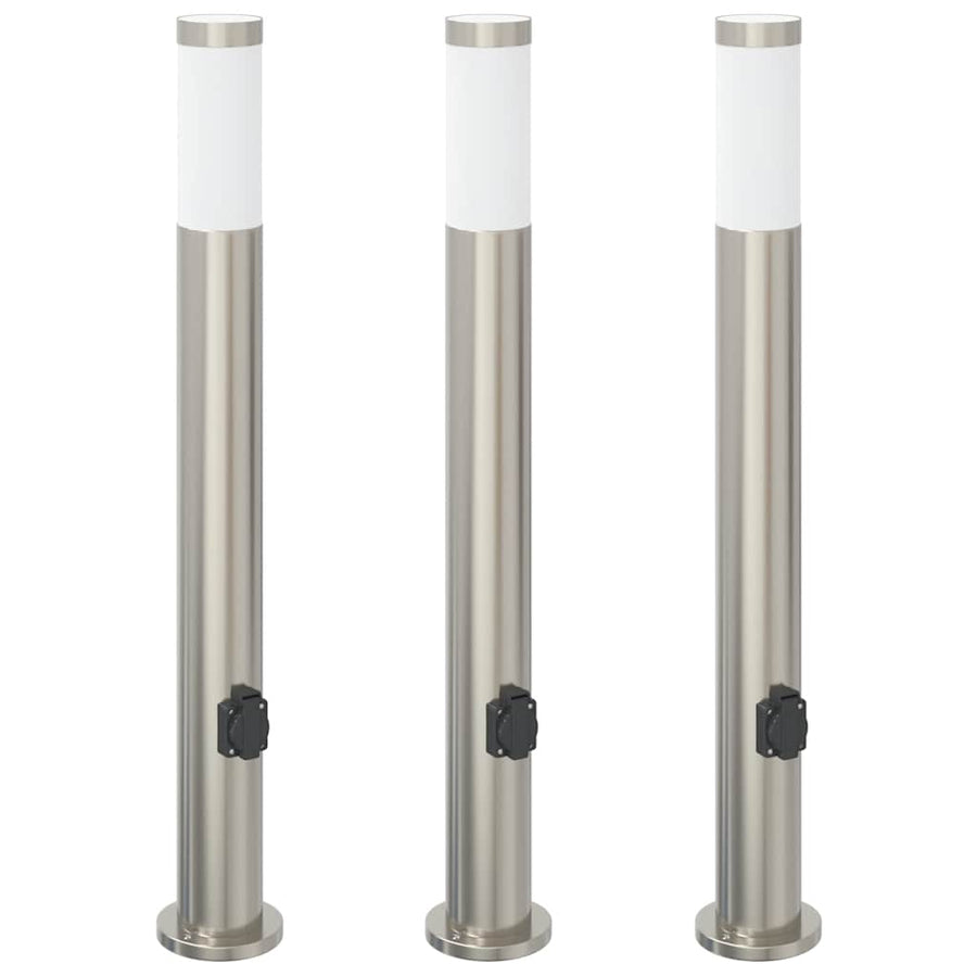 Bolderverlichting met stopcontact 3 stuks 80 cm roestvrij staal IP44