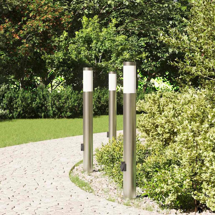 Bolderverlichting met stopcontact 3 stuks 80 cm roestvrij staal IP44
