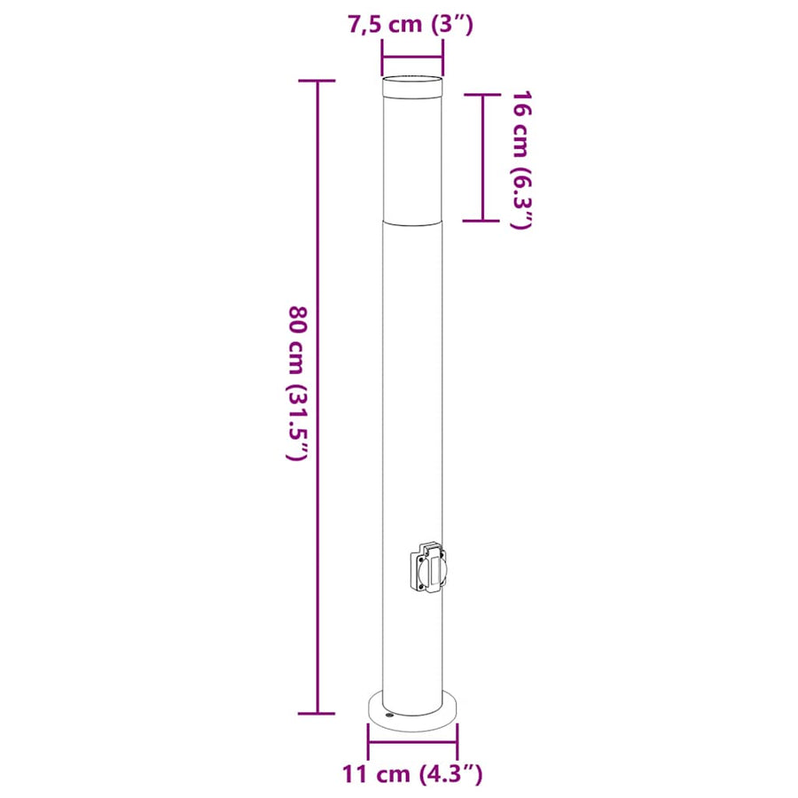 Bolderverlichting met stopcontact 3 stuks 80 cm roestvrij staal IP44