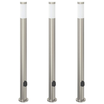 Bolderverlichting met stopcontact 3 stuks 110 cm roestvrij staal IP44