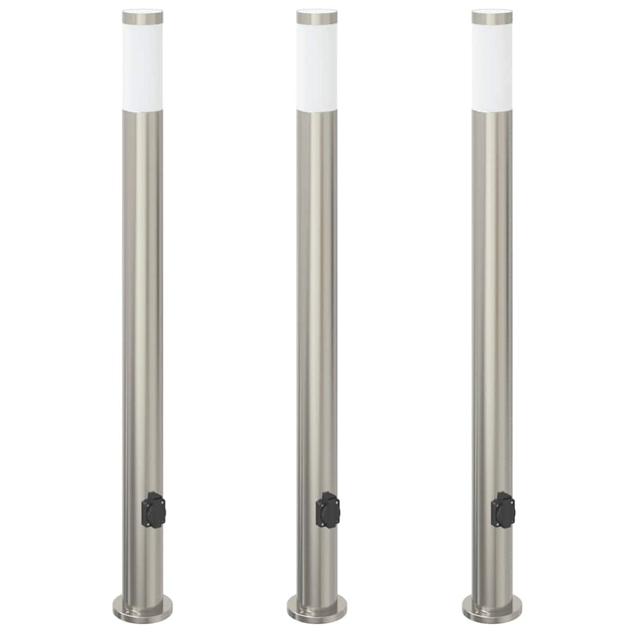 Bolderverlichting met stopcontact 3 stuks 110 cm roestvrij staal IP44