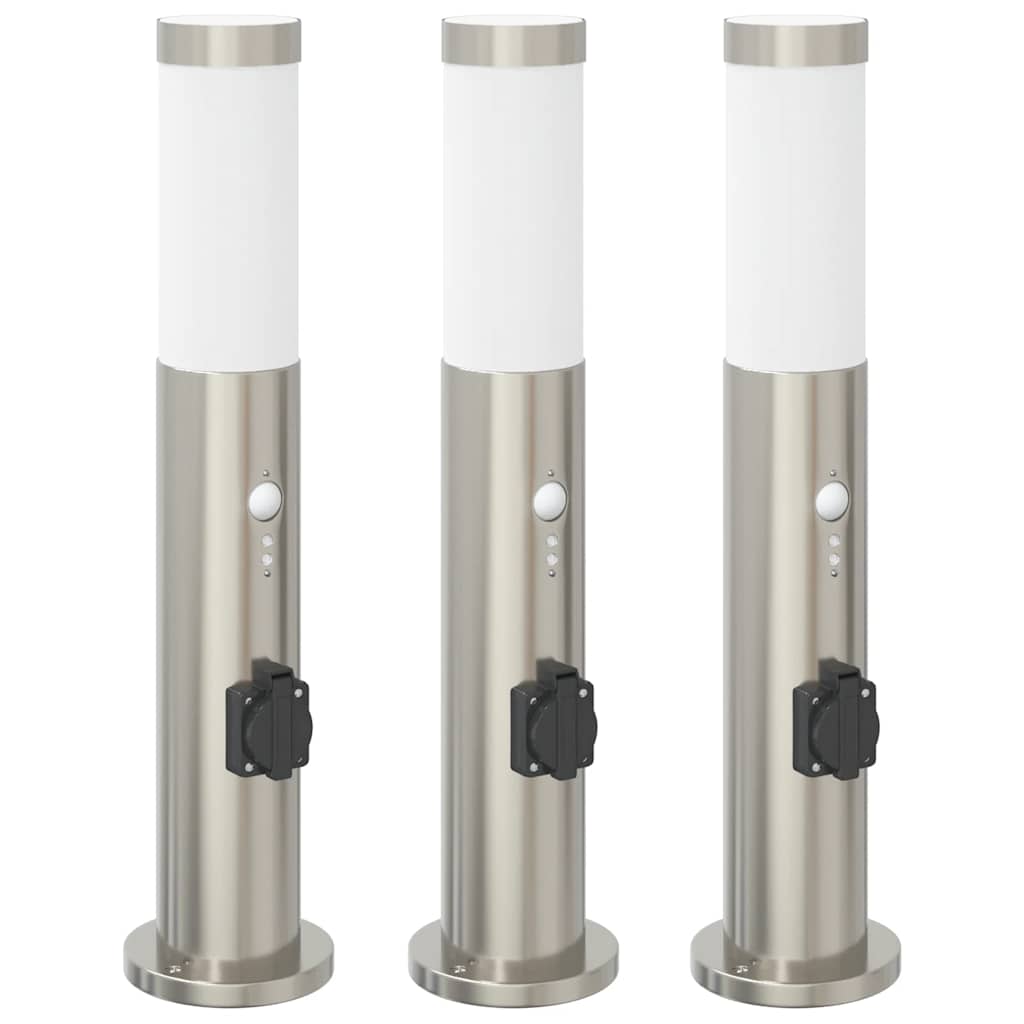 Bolderverlichting met sensor en stopcontact 3 stuks 50 cm roestvrij staal IP44