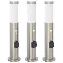 Bolderverlichting met sensor en stopcontact 3 stuks 50 cm roestvrij staal IP44