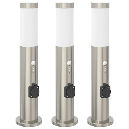 Bolderverlichting met sensor en stopcontact 3 stuks 50 cm roestvrij staal IP44