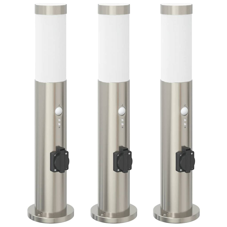 Bolderverlichting met sensor en stopcontact 3 stuks 50 cm roestvrij staal IP44
