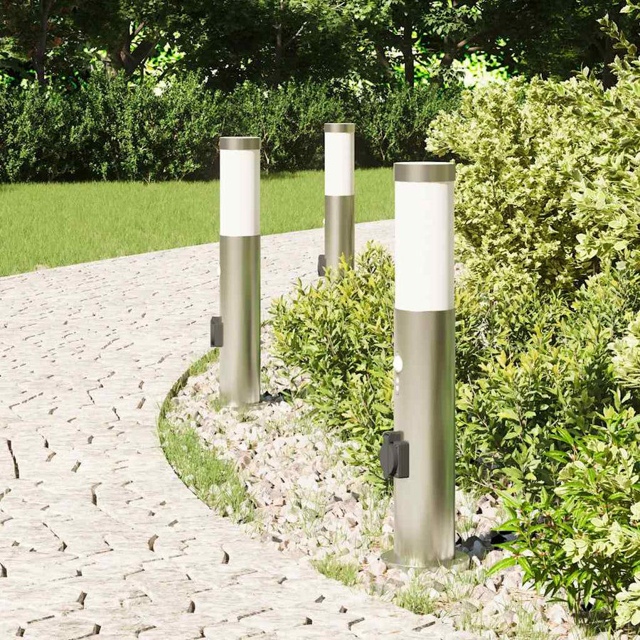 Bolderverlichting met sensor en stopcontact 3 stuks 50 cm roestvrij staal IP44