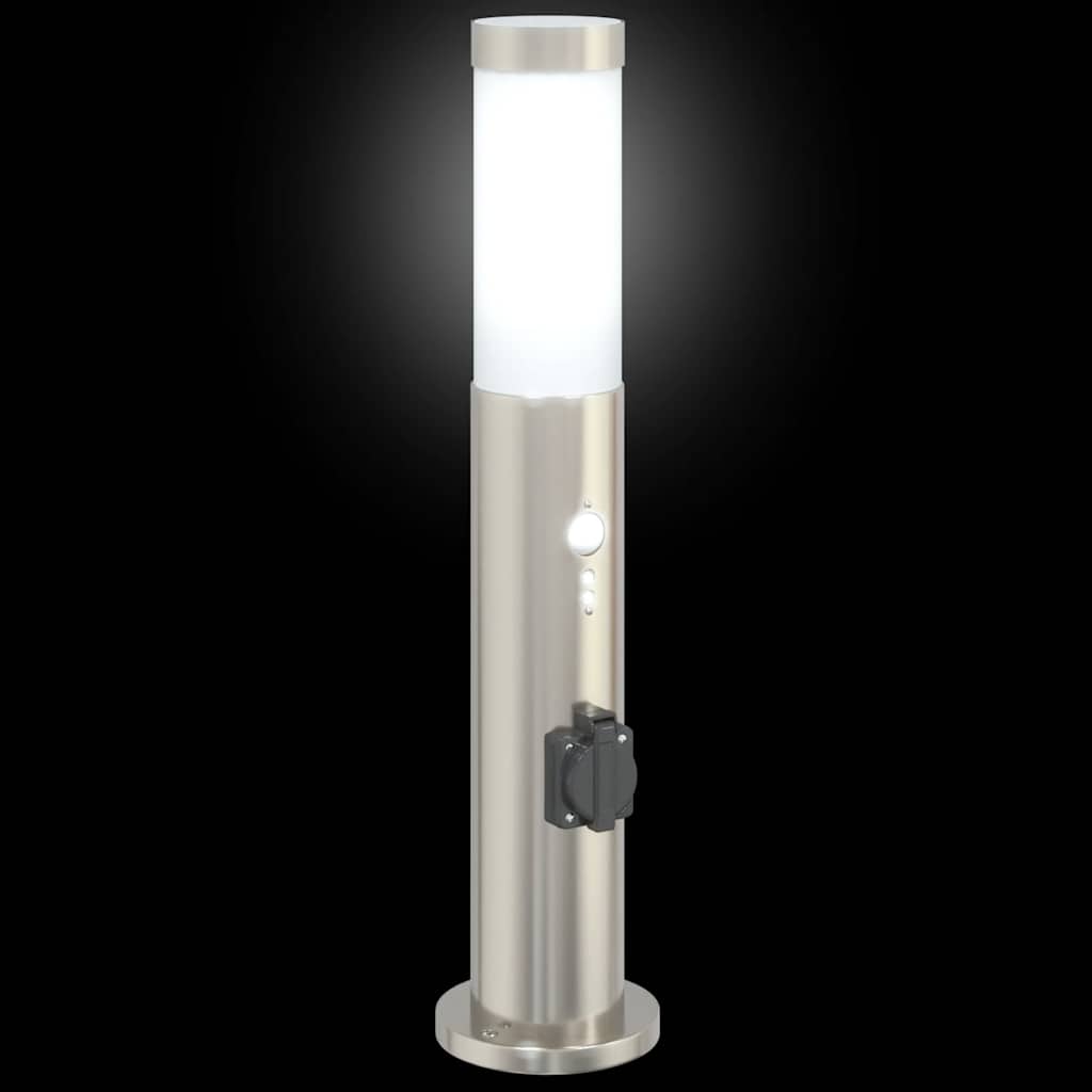 Bolderverlichting met sensor en stopcontact 3 stuks 50 cm roestvrij staal IP44
