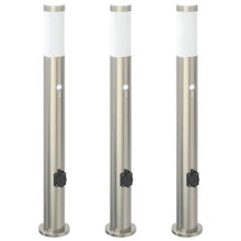 Bolderverlichting met sensor en stopcontact 3 stuks 80 cm roestvrij staal IP44