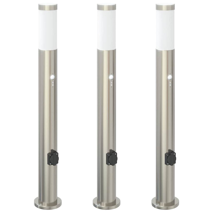 Bolderverlichting met sensor en stopcontact 3 stuks 80 cm roestvrij staal IP44