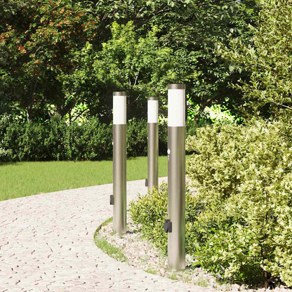 Bolderverlichting met sensor en stopcontact 3 stuks 80 cm roestvrij staal IP44