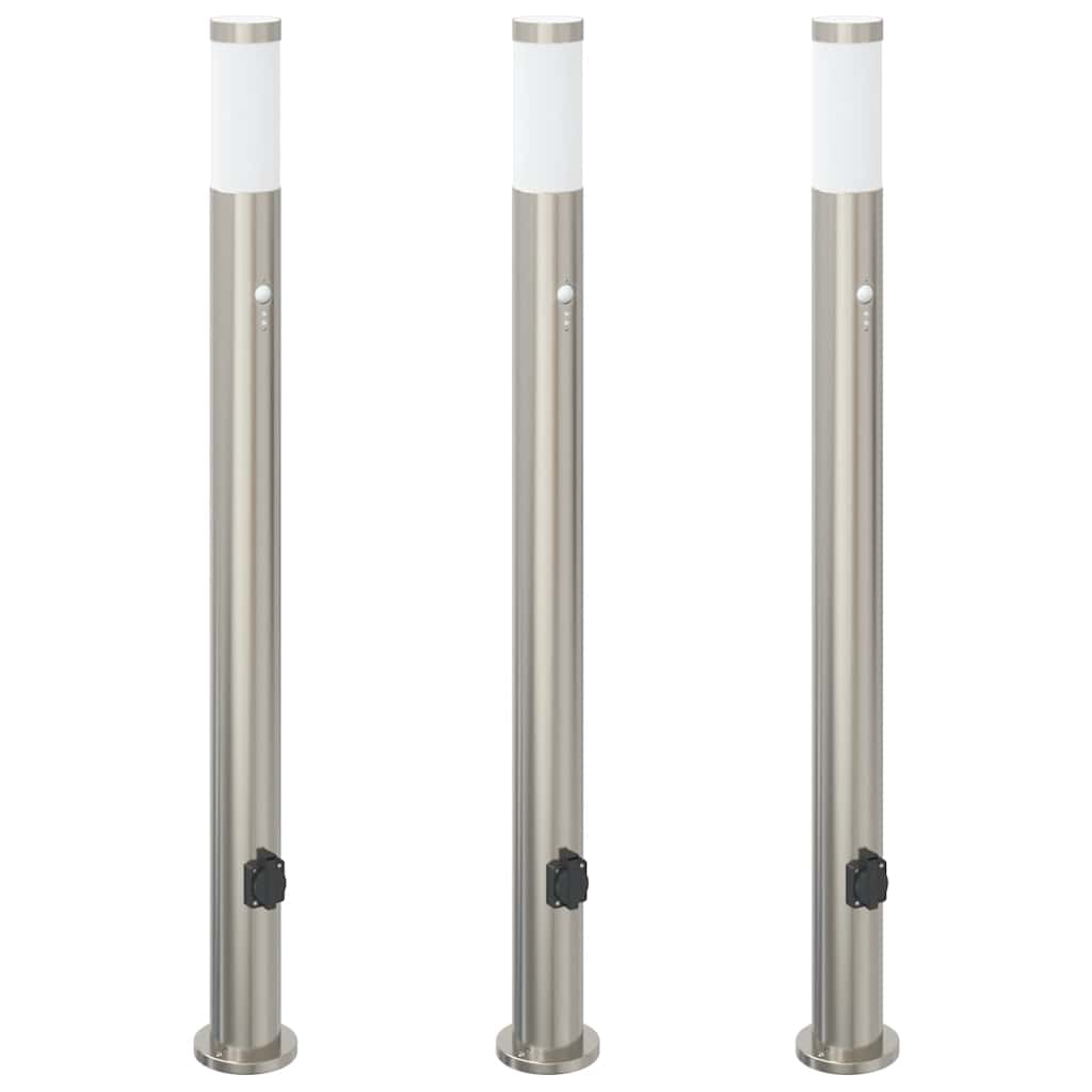 Bolderverlichting met sensor en stopcontact 3 stuks 110 cm roestvrij staal IP44