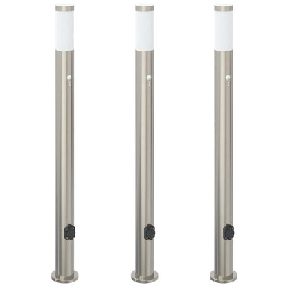 Bolderverlichting met sensor en stopcontact 3 stuks 110 cm roestvrij staal IP44