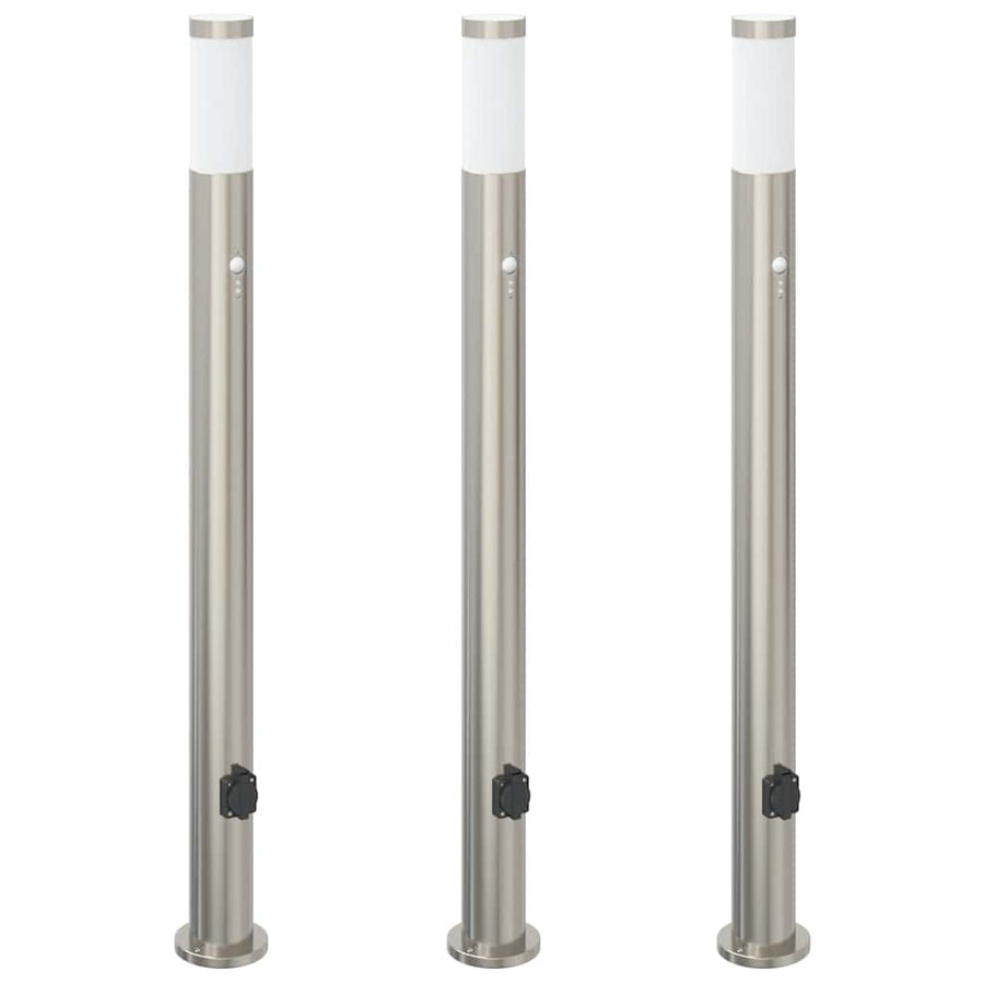 Bolderverlichting met sensor en stopcontact 3 stuks 110 cm roestvrij staal IP44