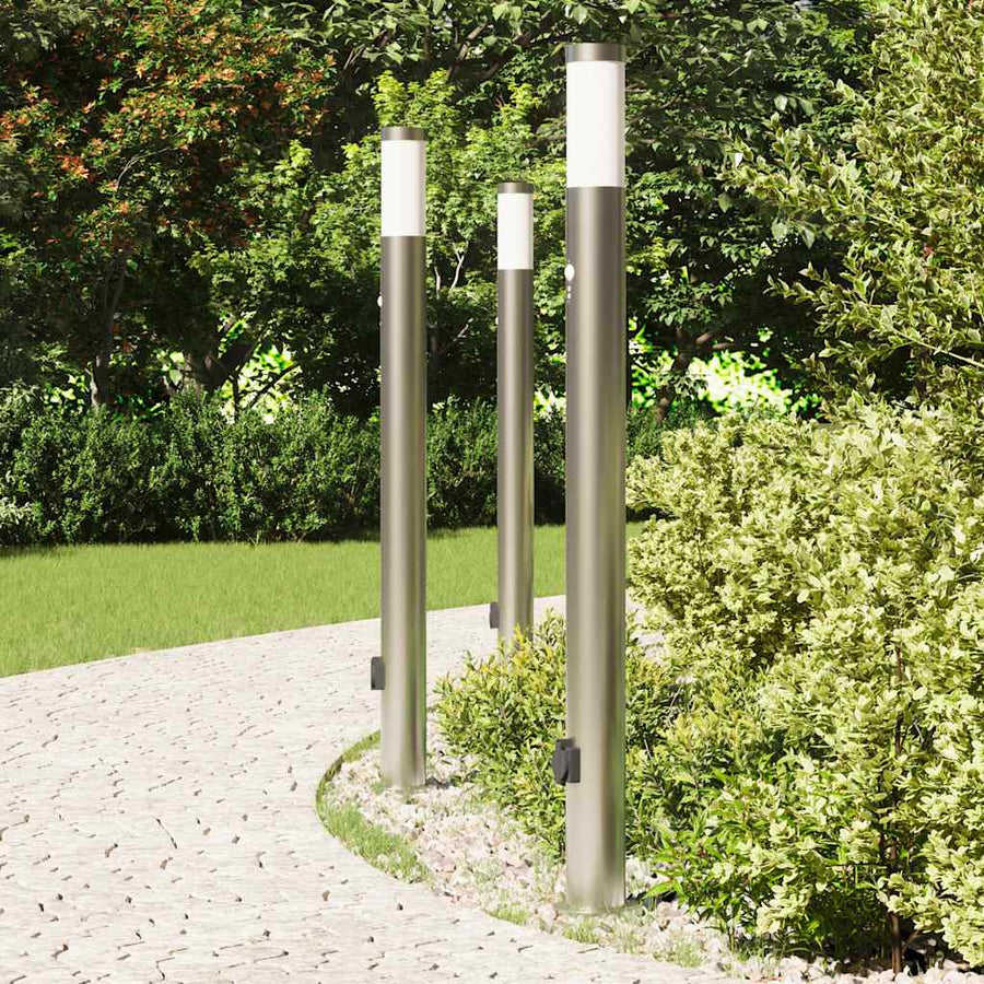 Bolderverlichting met sensor en stopcontact 3 stuks 110 cm roestvrij staal IP44