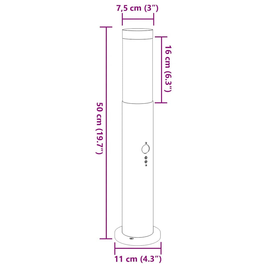 Bolderverlichting met sensor 3 stuks 50 cm RVS IP44