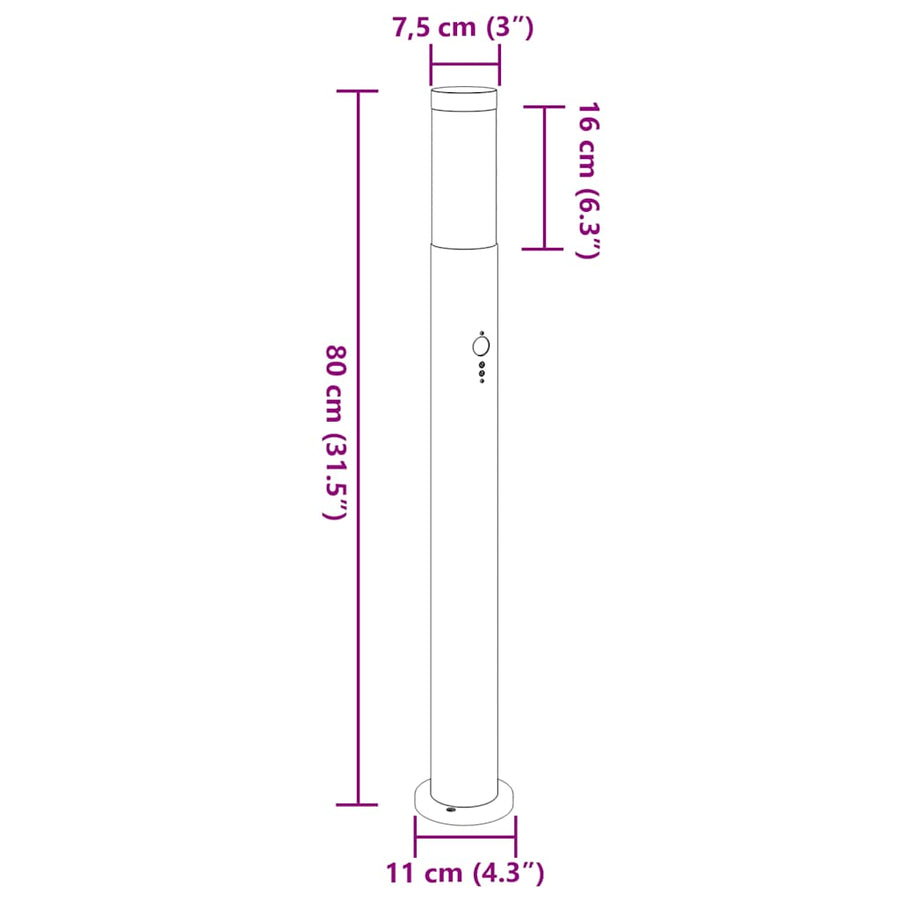 Bolderverlichting met sensor 3 stuks 80 cm RVS IP44