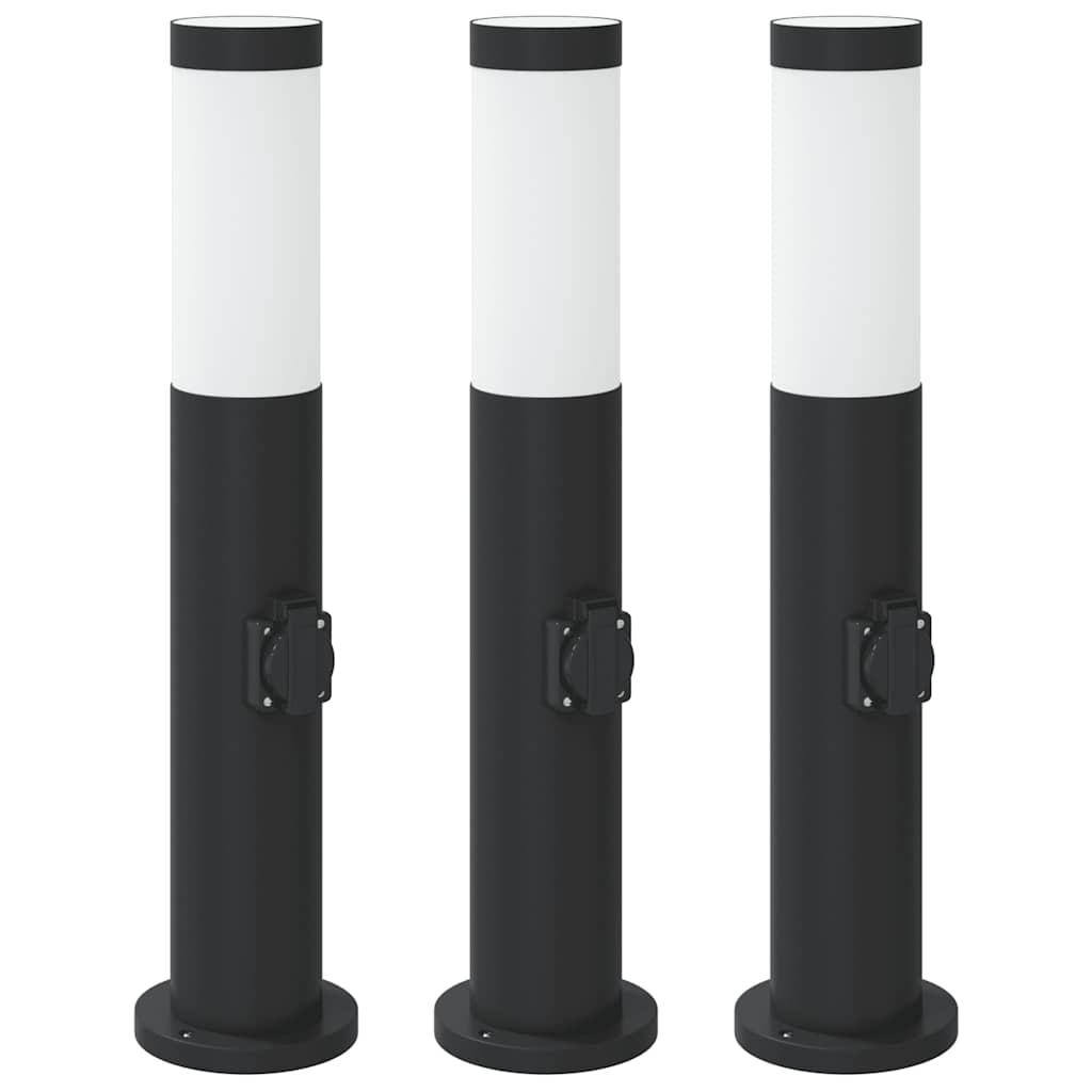 Bolderverlichting met stopcontact 3 stuks 50 cm roestvrij staal IP44