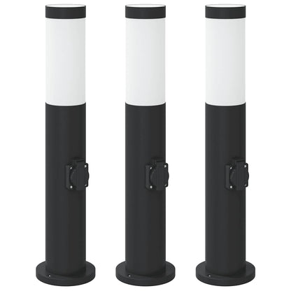 Bolderverlichting met stopcontact 3 stuks 50 cm roestvrij staal IP44