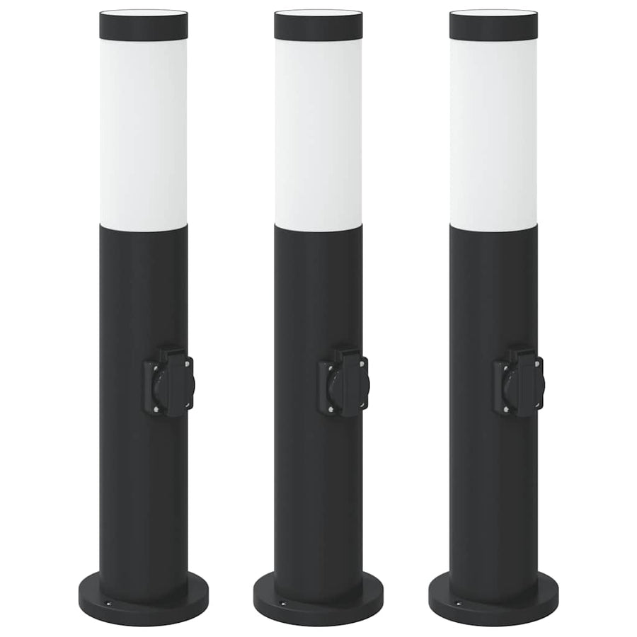 Bolderverlichting met stopcontact 3 stuks 50 cm roestvrij staal IP44