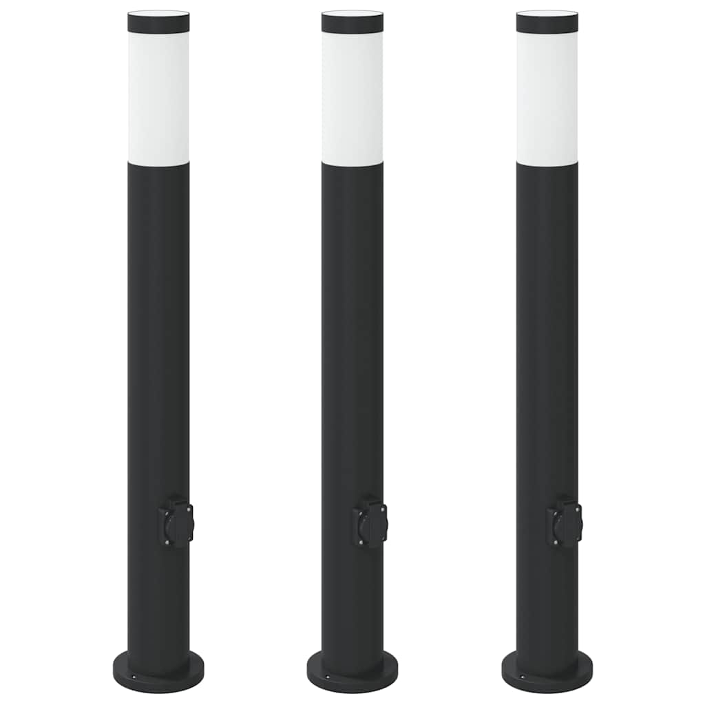 Bolderverlichting met stopcontact 3 stuks 80 cm roestvrij staal IP44