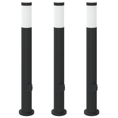 Bolderverlichting met stopcontact 3 stuks 80 cm roestvrij staal IP44