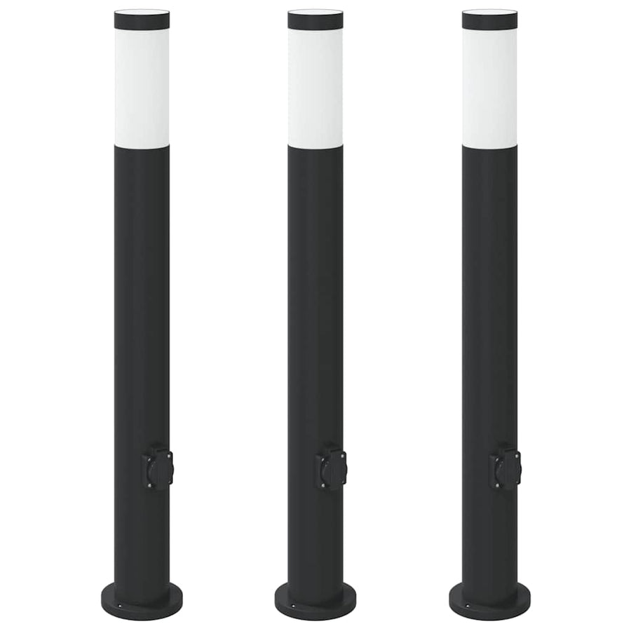 Bolderverlichting met stopcontact 3 stuks 80 cm roestvrij staal IP44