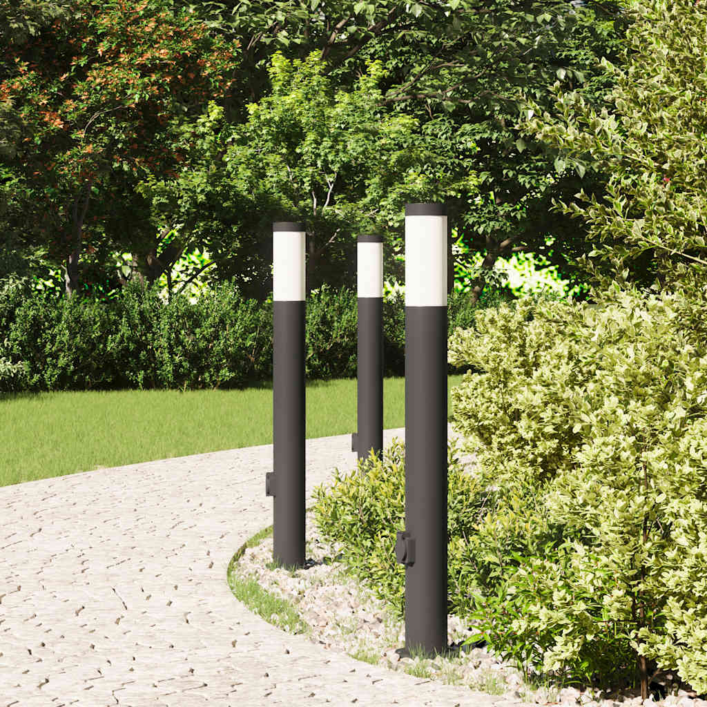 Bolderverlichting met stopcontact 3 stuks 80 cm roestvrij staal IP44