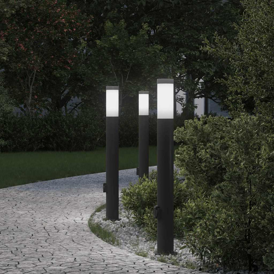 Bolderverlichting met stopcontact 3 stuks 80 cm roestvrij staal IP44