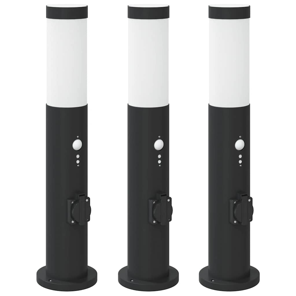 Bolderverlichting met sensor en stopcontact 3 stuks 50 cm roestvrij staal IP44