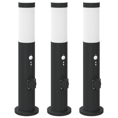 Bolderverlichting met sensor en stopcontact 3 stuks 50 cm roestvrij staal IP44