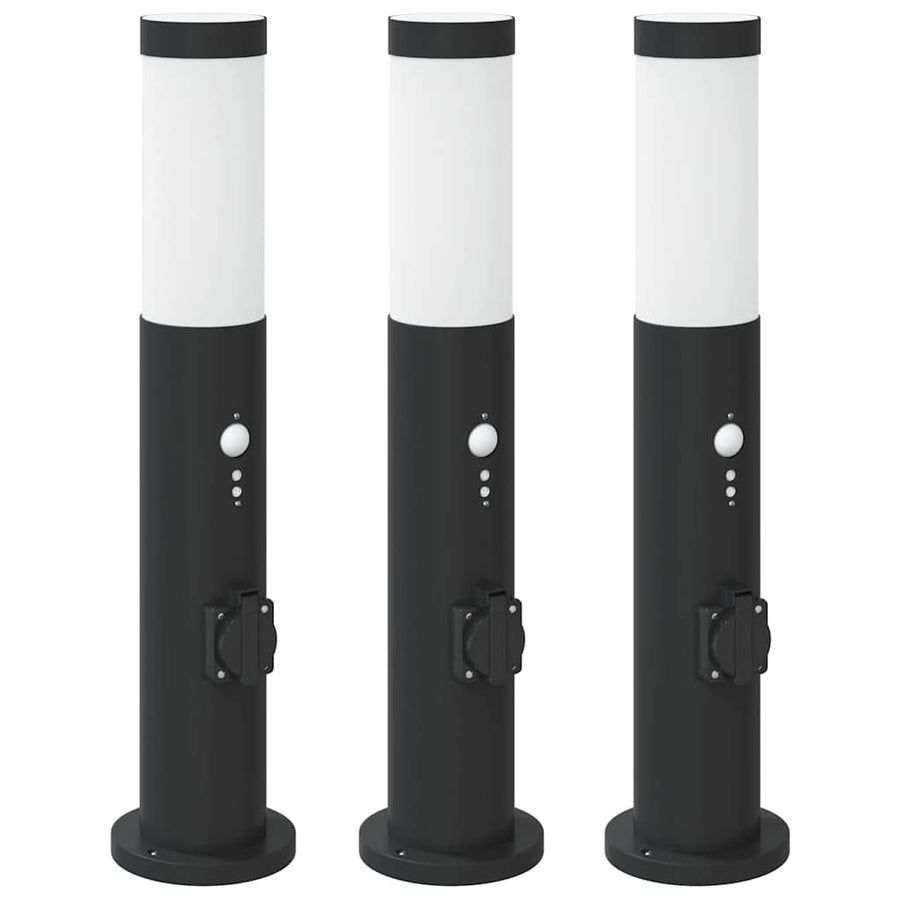 Bolderverlichting met sensor en stopcontact 3 stuks 50 cm roestvrij staal IP44