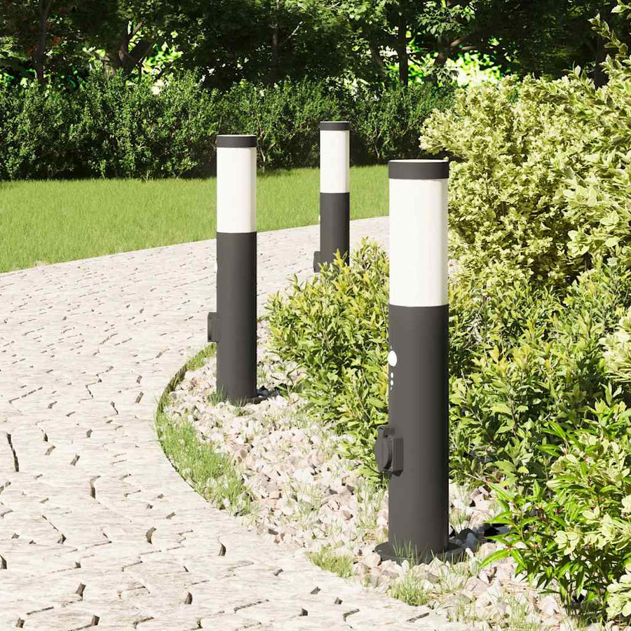 Bolderverlichting met sensor en stopcontact 3 stuks 50 cm roestvrij staal IP44