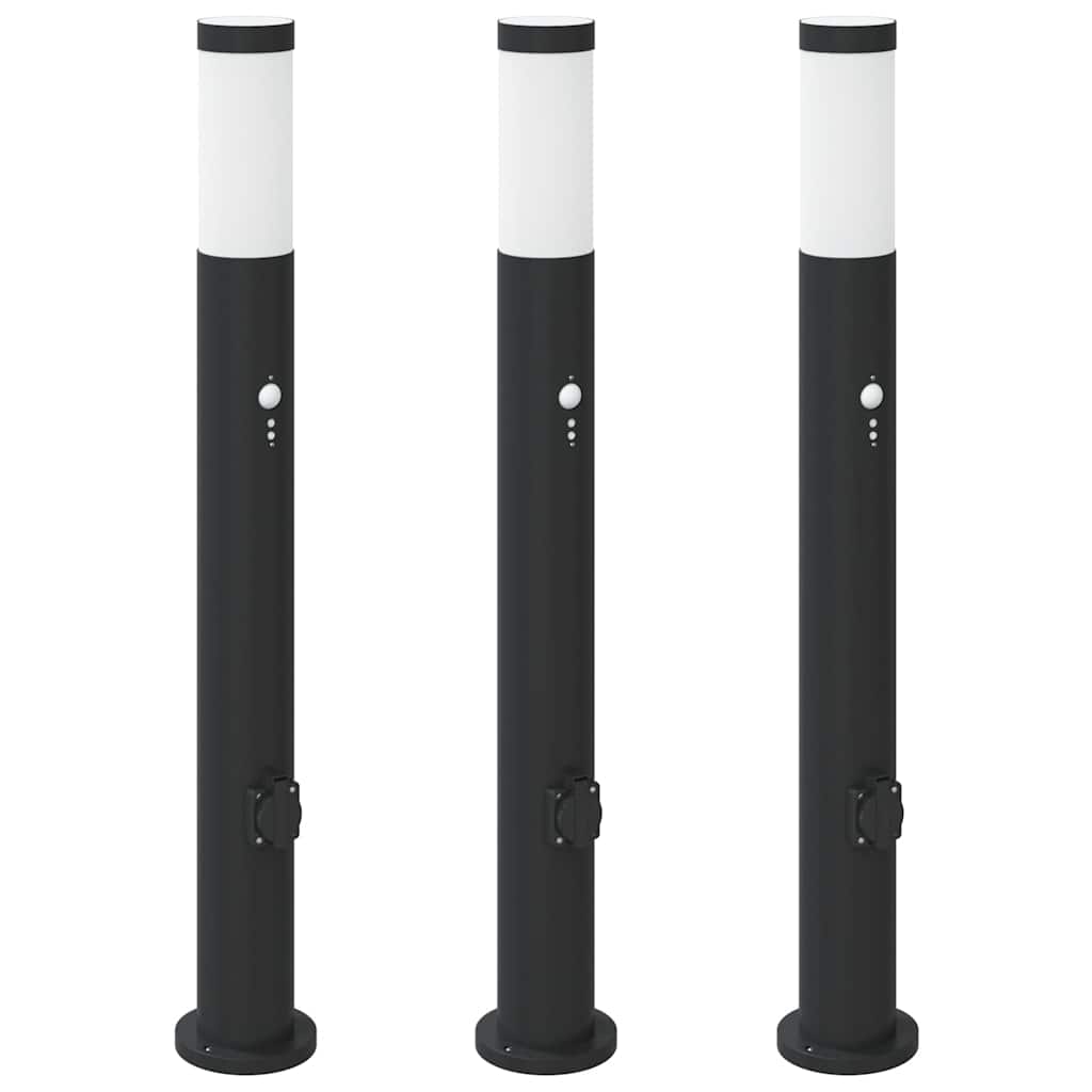 Bolderverlichting met sensor en stopcontact 3 stuks 80 cm roestvrij staal IP44
