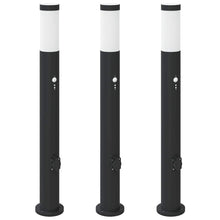 Bolderverlichting met sensor en stopcontact 3 stuks 80 cm roestvrij staal IP44