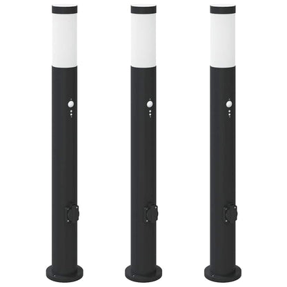 Bolderverlichting met sensor en stopcontact 3 stuks 80 cm roestvrij staal IP44