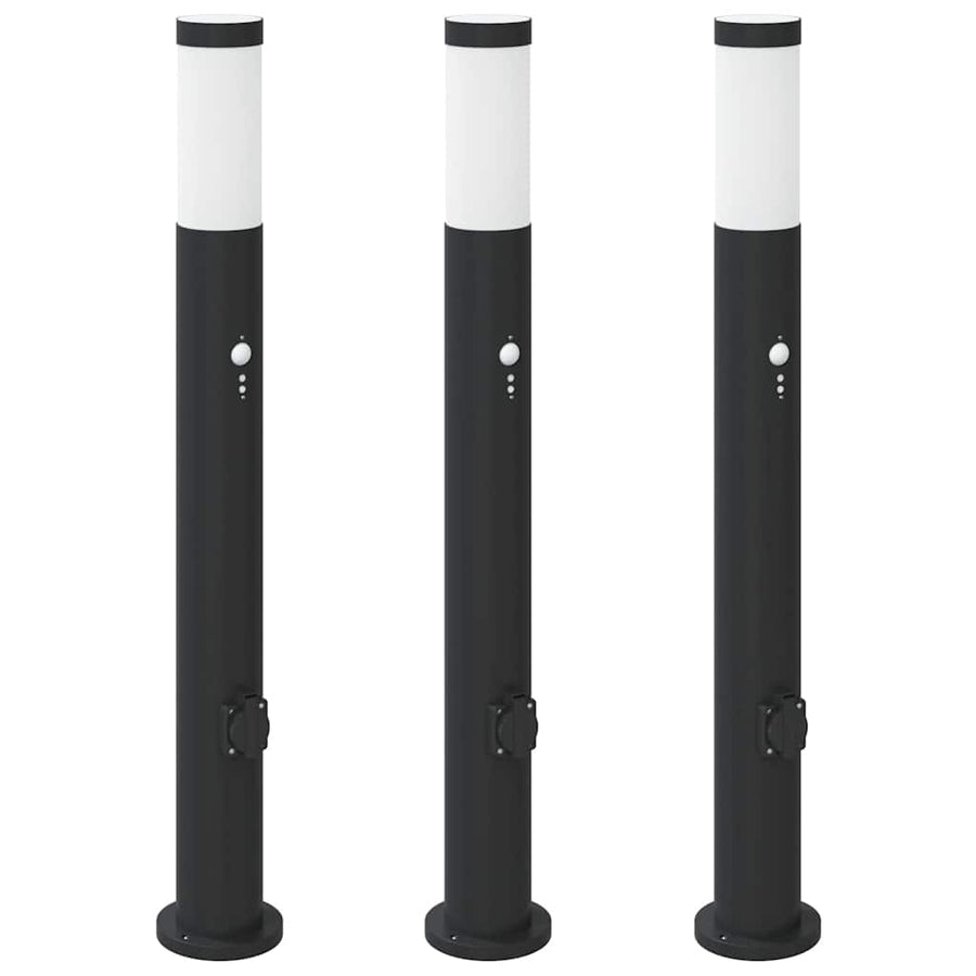 Bolderverlichting met sensor en stopcontact 3 stuks 80 cm roestvrij staal IP44