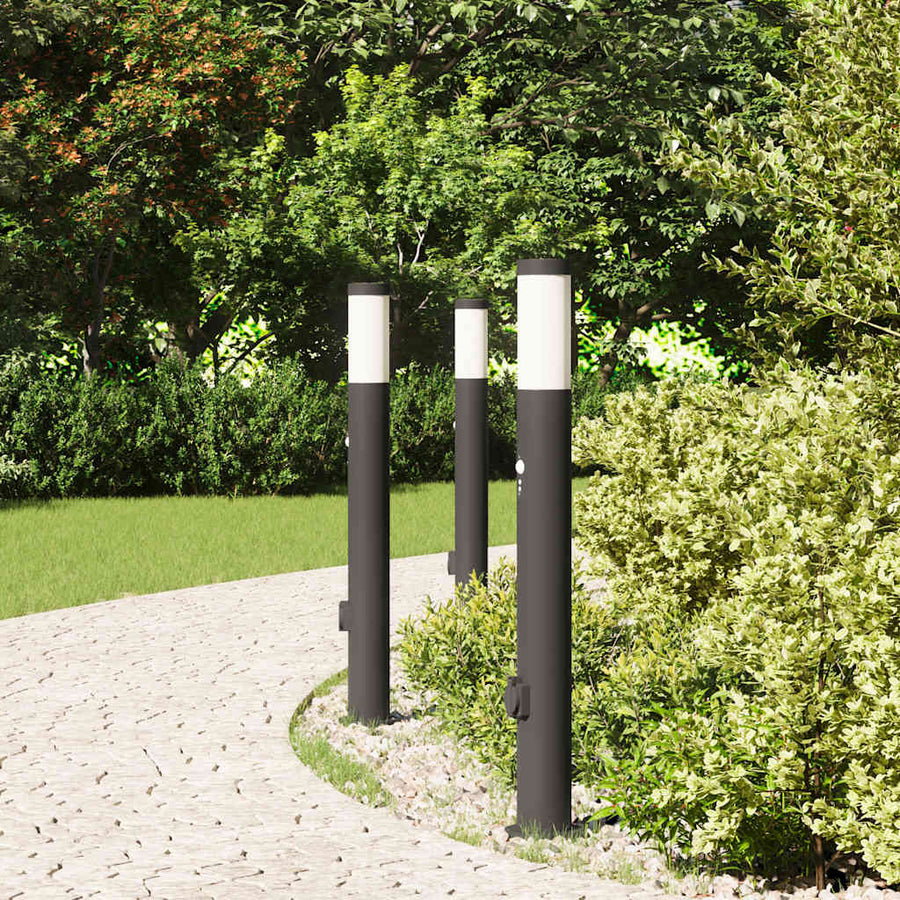 Bolderverlichting met sensor en stopcontact 3 stuks 80 cm roestvrij staal IP44