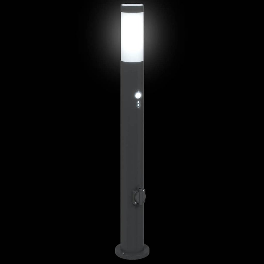 Bolderverlichting met sensor en stopcontact 3 stuks 80 cm roestvrij staal IP44