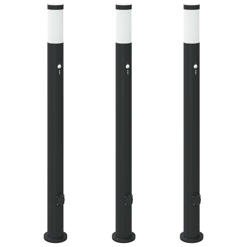 Bolderverlichting met sensor en stopcontact 3 stuks 110 cm roestvrij staal IP44