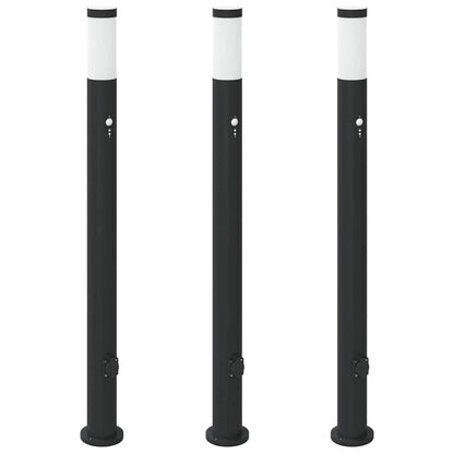 Bolderverlichting met sensor en stopcontact 3 stuks 110 cm roestvrij staal IP44
