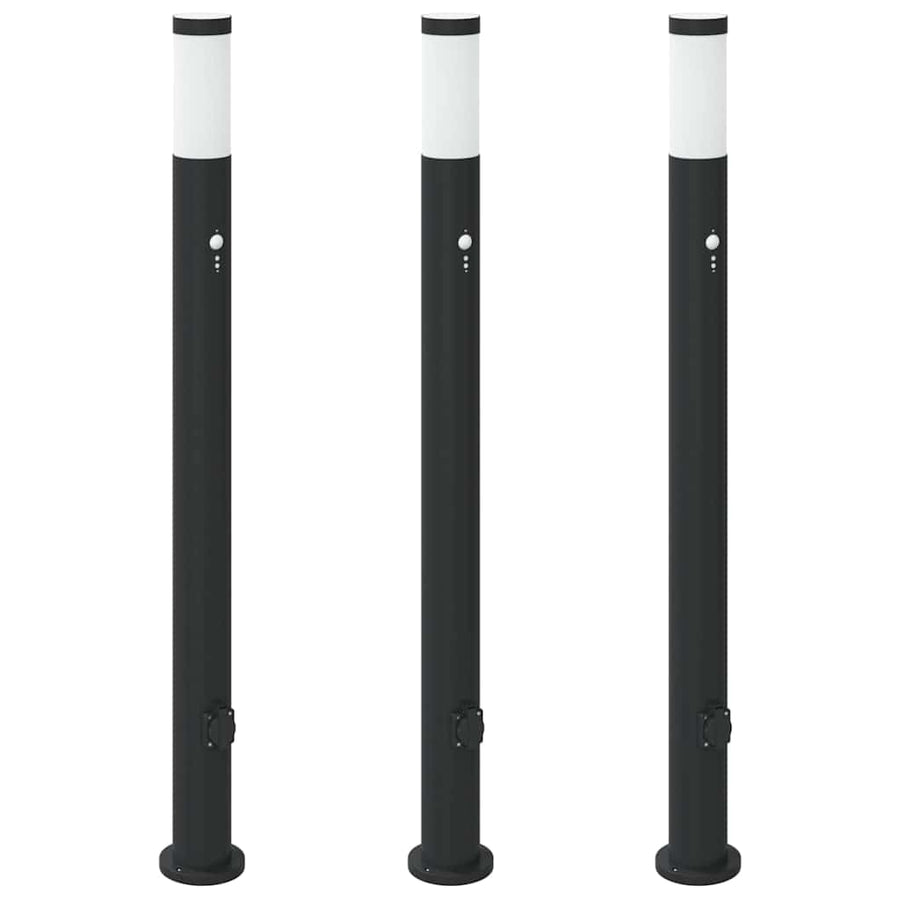 Bolderverlichting met sensor en stopcontact 3 stuks 110 cm roestvrij staal IP44
