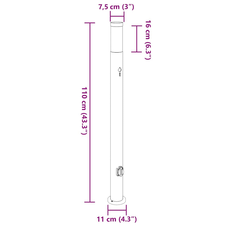 Bolderverlichting met sensor en stopcontact 3 stuks 110 cm roestvrij staal IP44