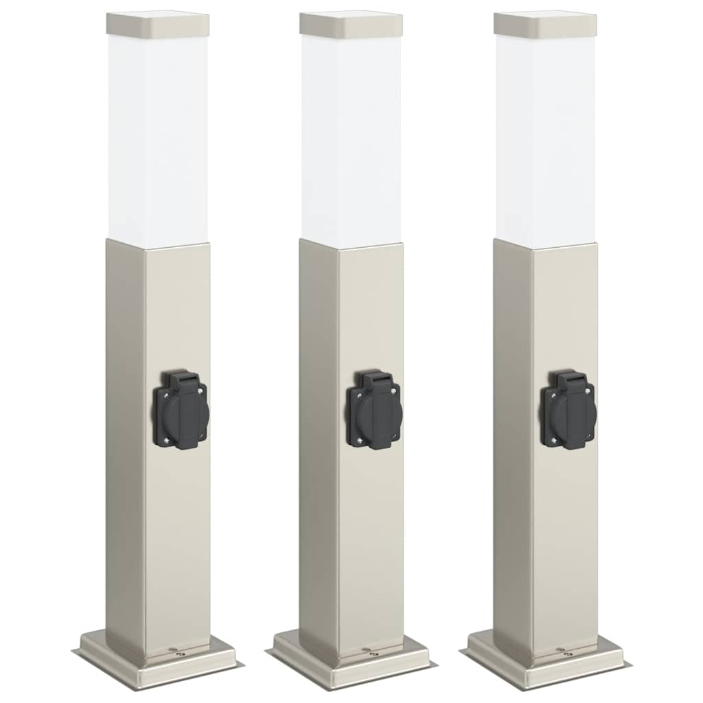 Bolderverlichting met stopcontact 3 stuks 50 cm RVS IP44