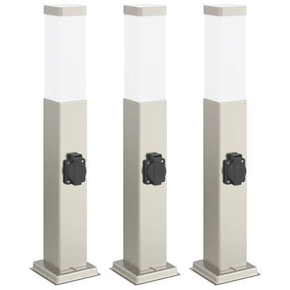 Bolderverlichting met stopcontact 3 stuks 50 cm RVS IP44