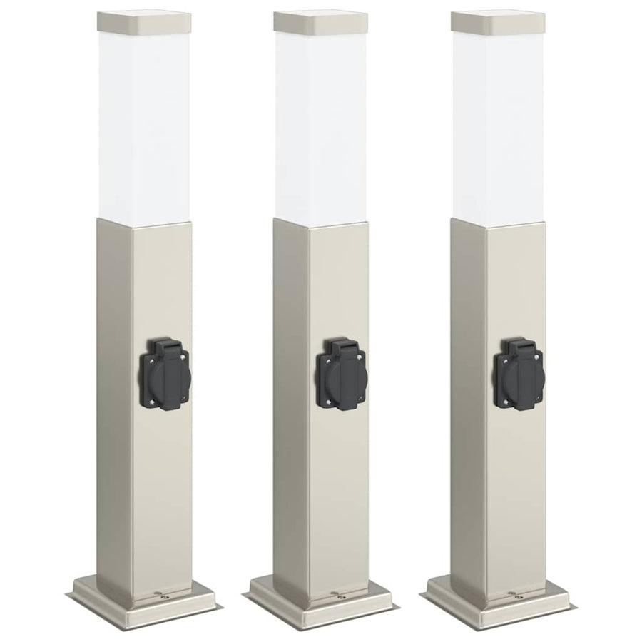 Bolderverlichting met stopcontact 3 stuks 50 cm RVS IP44