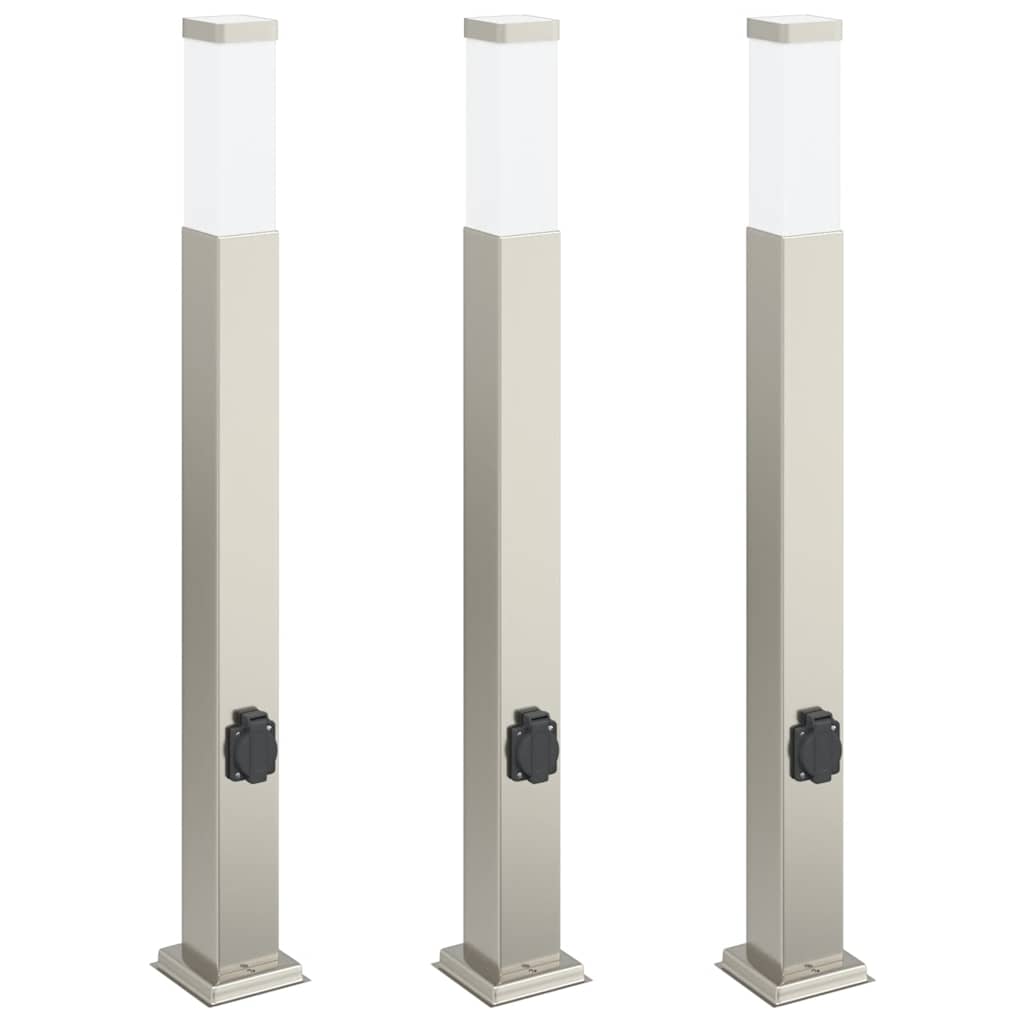 Bolderverlichting met stopcontact 3 stuks 80 cm RVS IP44
