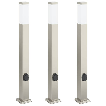 Bolderverlichting met stopcontact 3 stuks 80 cm RVS IP44